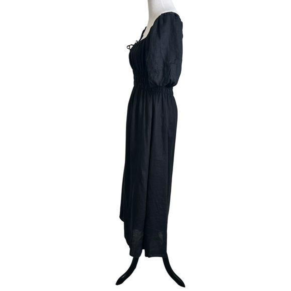 FAITHFULL THE BRAND Maurelle Linen Midi Dress Sz 4 Black Puff Sleeve Lined - Picture 7 of 10